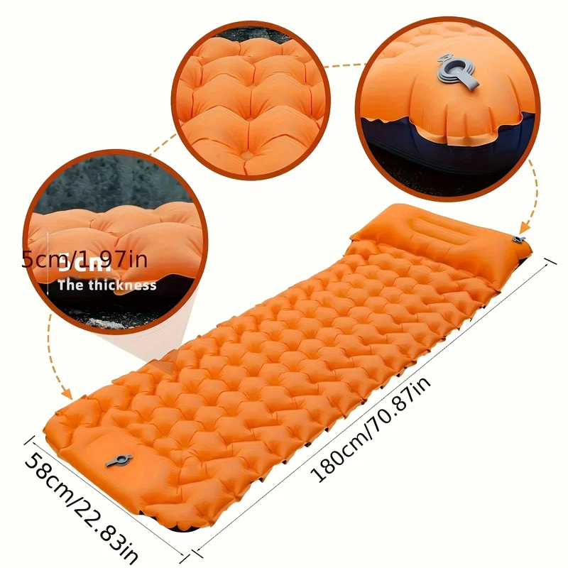 Inflatable sleeping mat with pillow, foldable air mattress