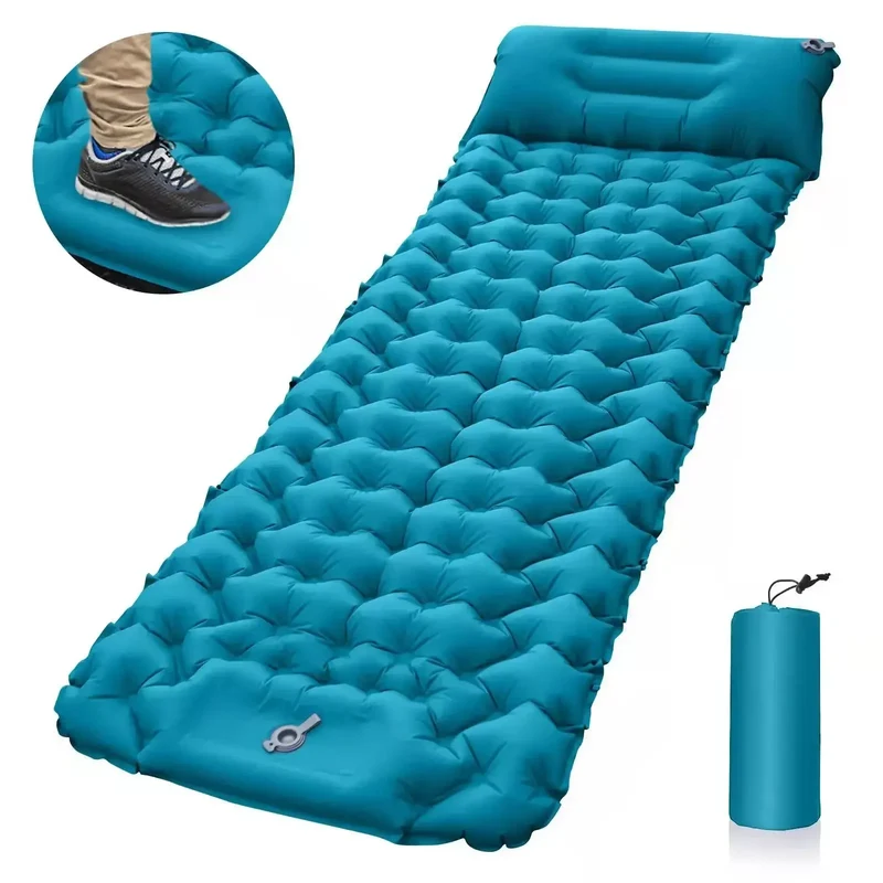 Inflatable sleeping mat with pillow, foldable air mattress