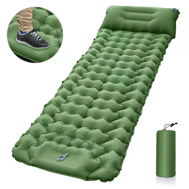 Inflatable sleeping mat with pillow, foldable air mattress