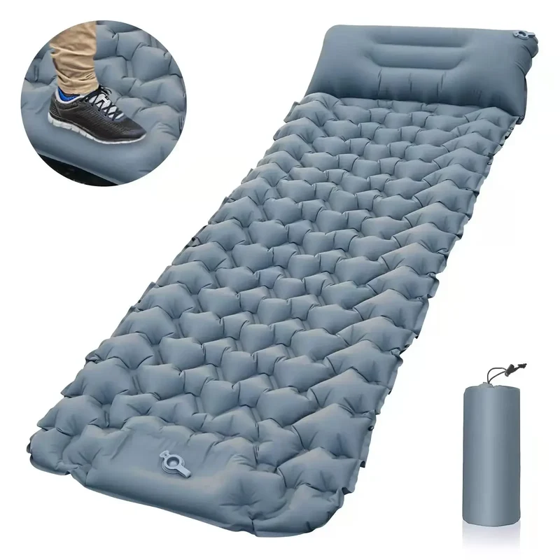Inflatable sleeping mat with pillow, foldable air mattress