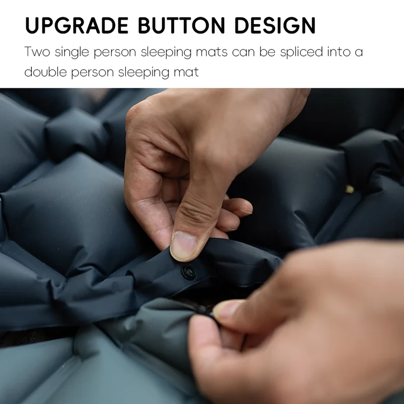 Inflatable camping sleeping mat with built-in pillow