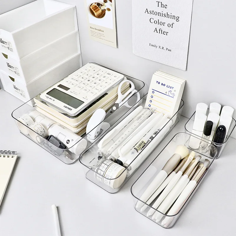 Clear Plastic Stackable Drawer Organizers with Multiple Sizes and Open-Top Design