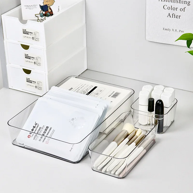 Clear Plastic Stackable Drawer Organizers with Multiple Sizes and Open-Top Design