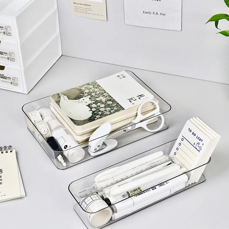 Clear Plastic Stackable Drawer Organizers with Multiple Sizes and Open-Top Design
