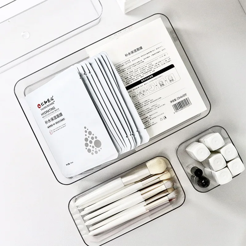 Clear Plastic Stackable Drawer Organizers with Multiple Sizes and Open-Top Design