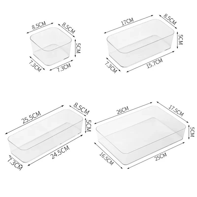 Clear Plastic Stackable Drawer Organizers with Multiple Sizes and Open-Top Design