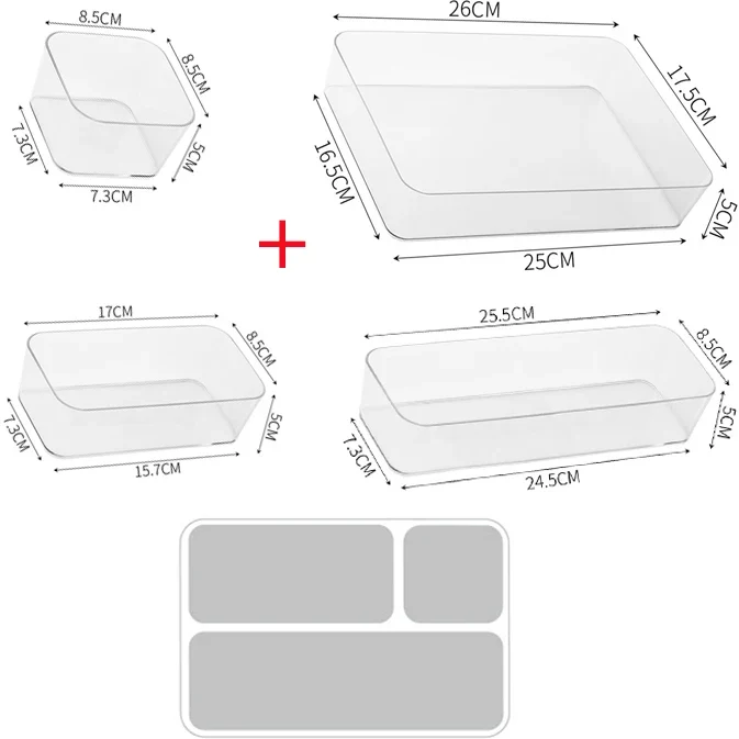 Clear Plastic Stackable Drawer Organizers with Multiple Sizes and Open-Top Design