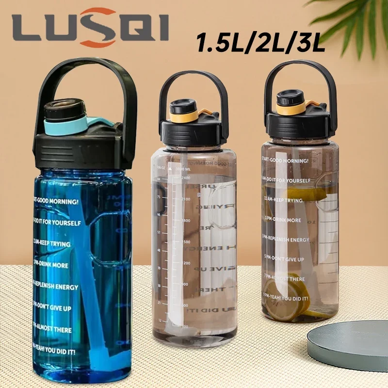 Water bottle with straw for gym and outdoor activities
