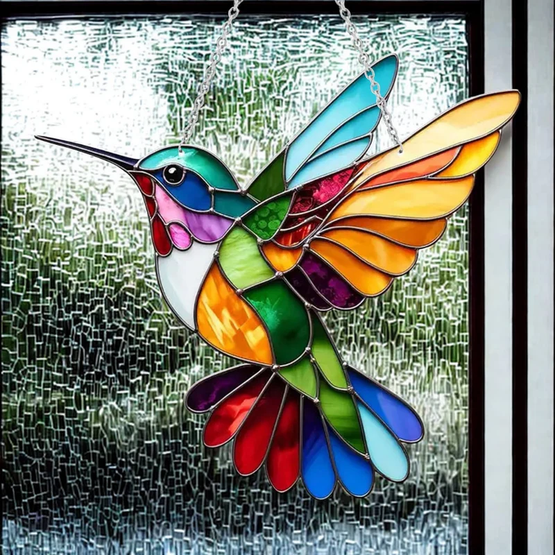 Window Decoration with Stained Glass Effect and Blue Bird Motif