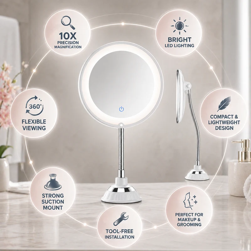 LED Magnifying Mirror with Swivel Arm for Skincare