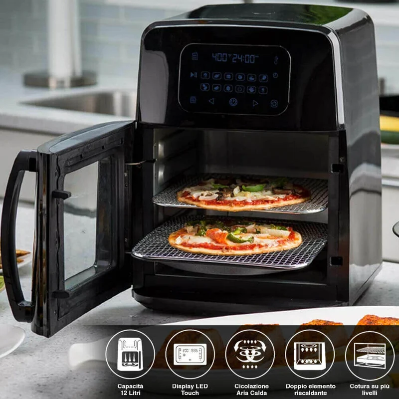 Forno Friggitrice Ad Aria Calda 12 Lt Digitale 1800W Frigge Cuoce Senza Olio