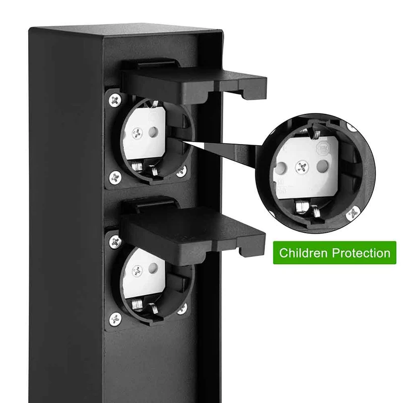 Colonna Elettrica da Giardino Palo Colonnina 2 Prese Shucko Impermeabili Nero