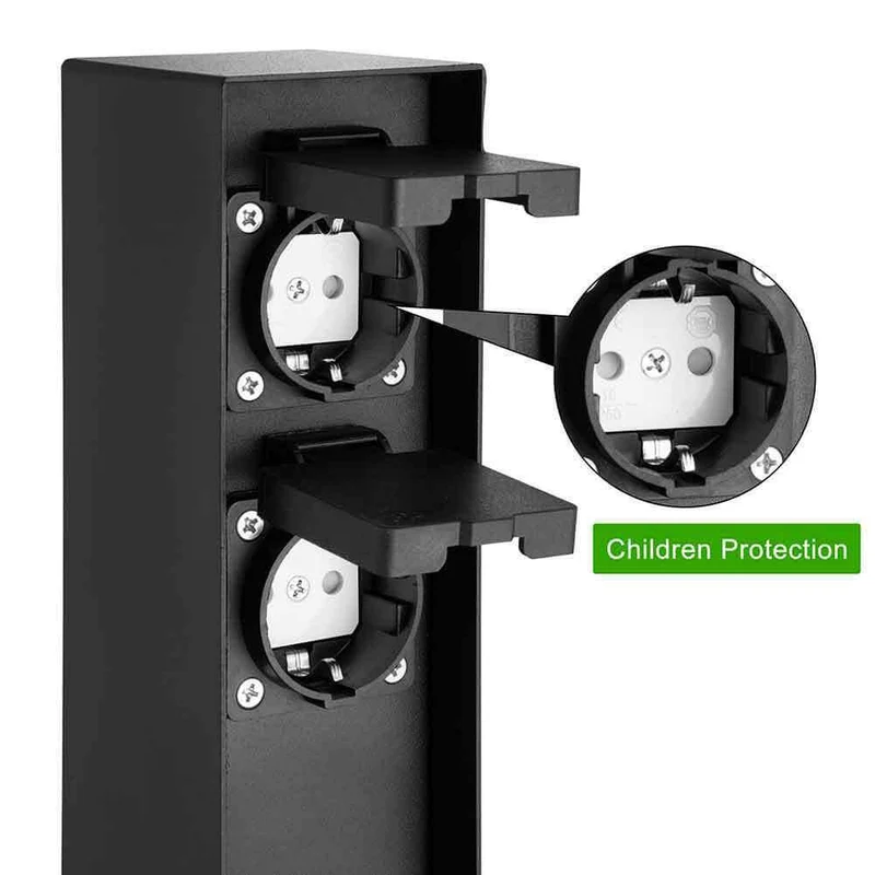 Colonna Elettrica da Giardino Palo Colonnina 2 Prese Shucko Impermeabili Nero