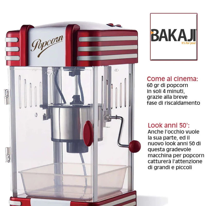 Macchina per Popcon XXL Retro 300W Stile Vintage con contenitore Acciaio Anni 50