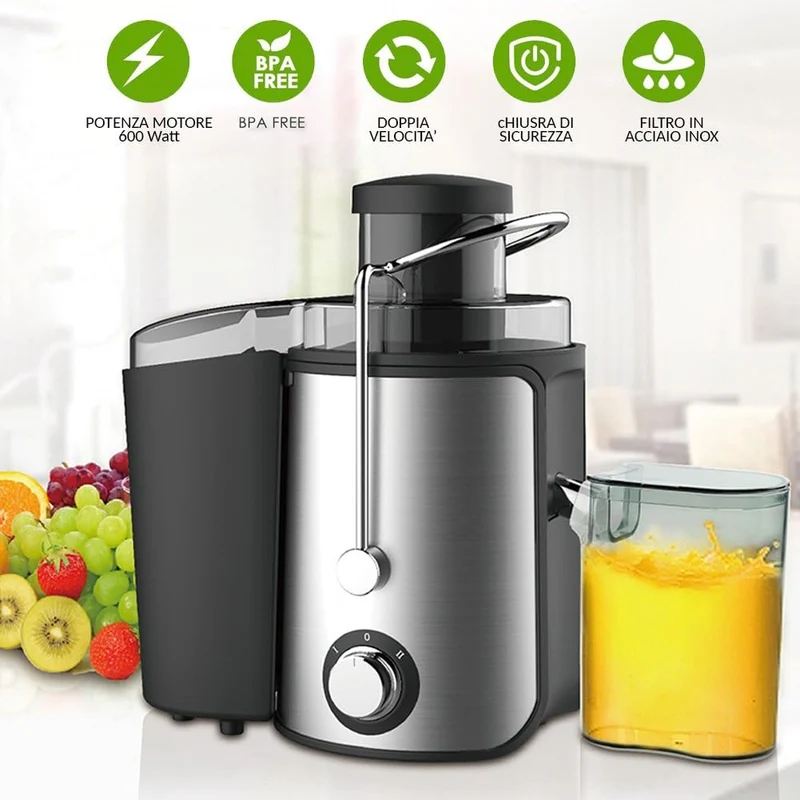 Centrifuga Elettrica Estrattore Succo Frutta e Verdura 600W Filtro in Acciaio