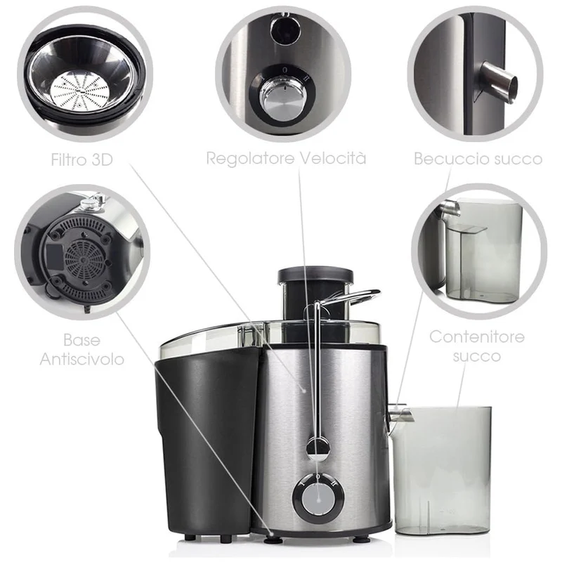 Centrifuga Elettrica Estrattore Succo Frutta e Verdura 600W Filtro in Acciaio