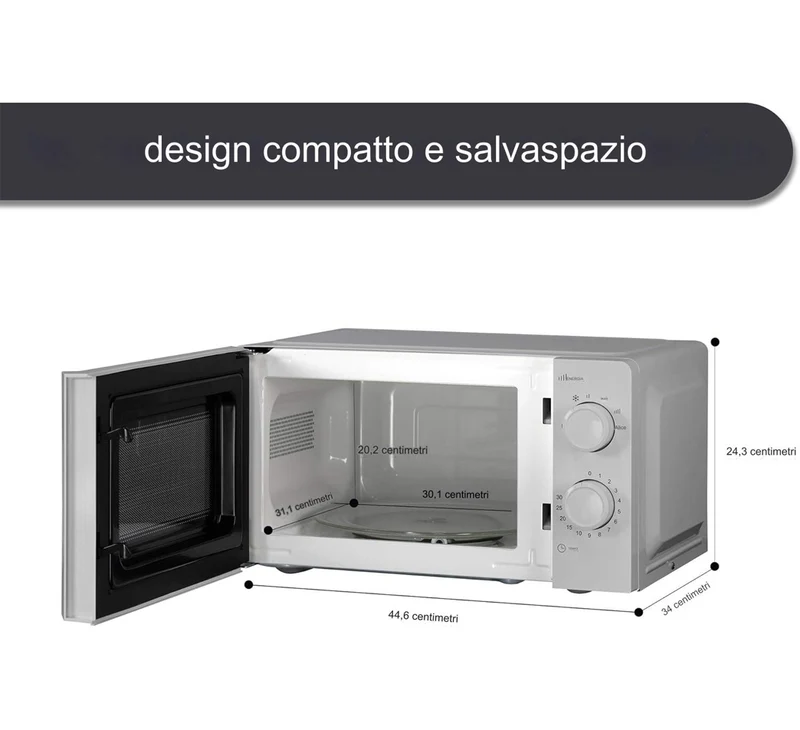 KUMTEL Microonde Grigio 20 L 700 W 6 Livelli di Potenza Funzione Scongelamento
