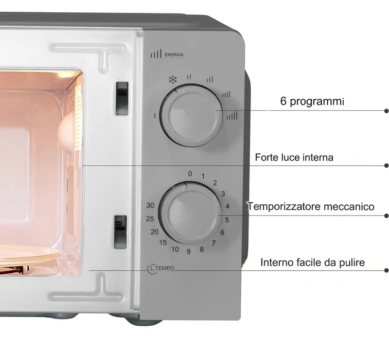 KUMTEL Microonde Grigio 20 L 700 W 6 Livelli di Potenza Funzione Scongelamento