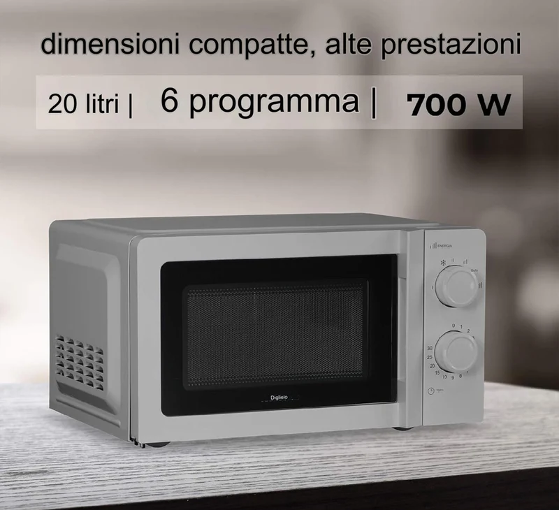 KUMTEL Microonde Grigio 20 L 700 W 6 Livelli di Potenza Funzione Scongelamento
