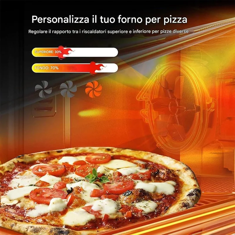 Forno Elettrico XXL 70 Litri 2500 W Fornetto Ventilato Timer e Segnale Acustico