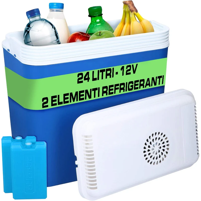 Frigorifero Portatile 12V Capacità 24 Litri Auto Picnic 2 Elementi Refrigeranti