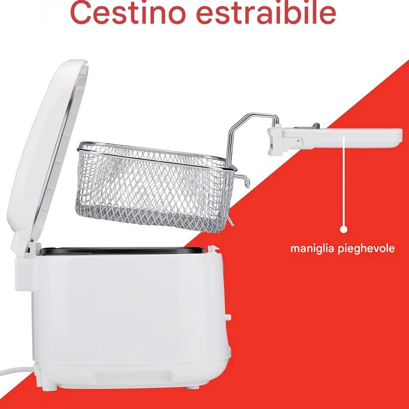 Friggitrice 2.5 Litri con Termostato Regolabile 1800W con Maniglia Pieghevole