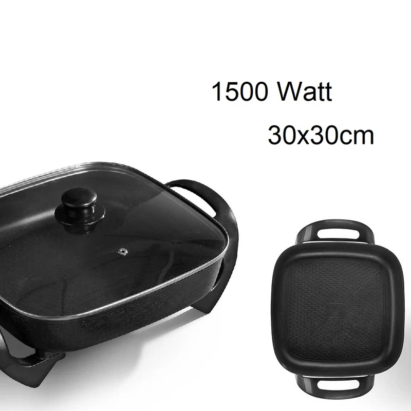 Padella Piastra Elettrica 1500W Antiaderente 30x30cm Pizza Paella Grill