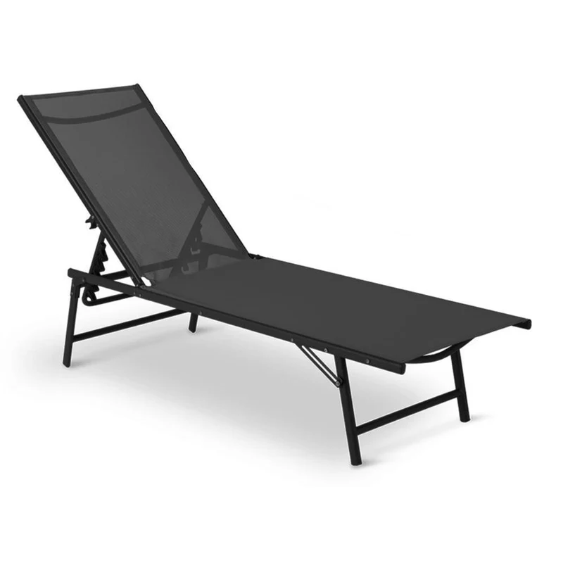 Lettino Sdraio Nero Design Reclinabile Supporto Resistente Tessuto Traspirante