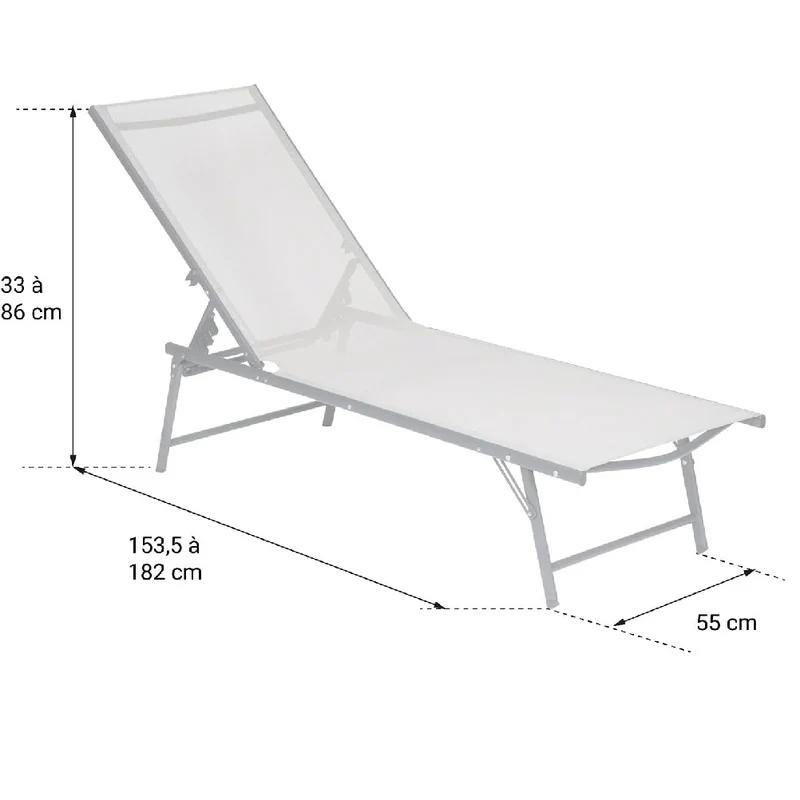 Lettino Sdraio Nero Design Reclinabile Supporto Resistente Tessuto Traspirante