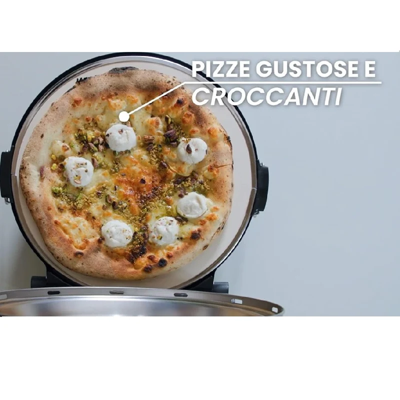 Forno per Pizza Pietra Refrattaria 1200W Timer Termostato 2Palette in Legno Nero