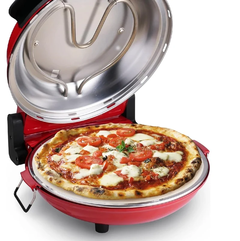 Forno Pizza Fatta in Casa Pietra Refrattaria 1200W Timer Accessori in Legno