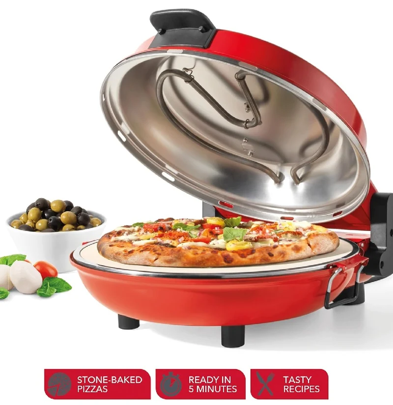 Forno Pizza Fatta in Casa Pietra Refrattaria 1200W Timer Accessori in Legno