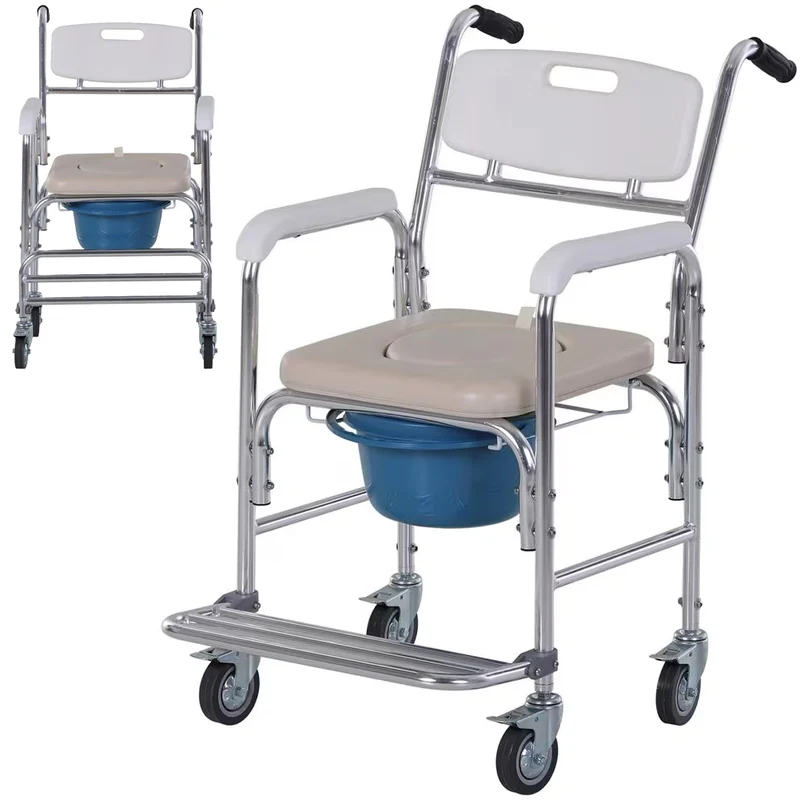 Sedia a Rotelle Impermeabile con Wc Vaso Rimovibile Supporto Anziani e Disabili