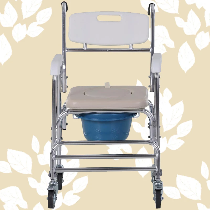 Sedia a Rotelle Impermeabile con Wc Vaso Rimovibile Supporto Anziani e Disabili