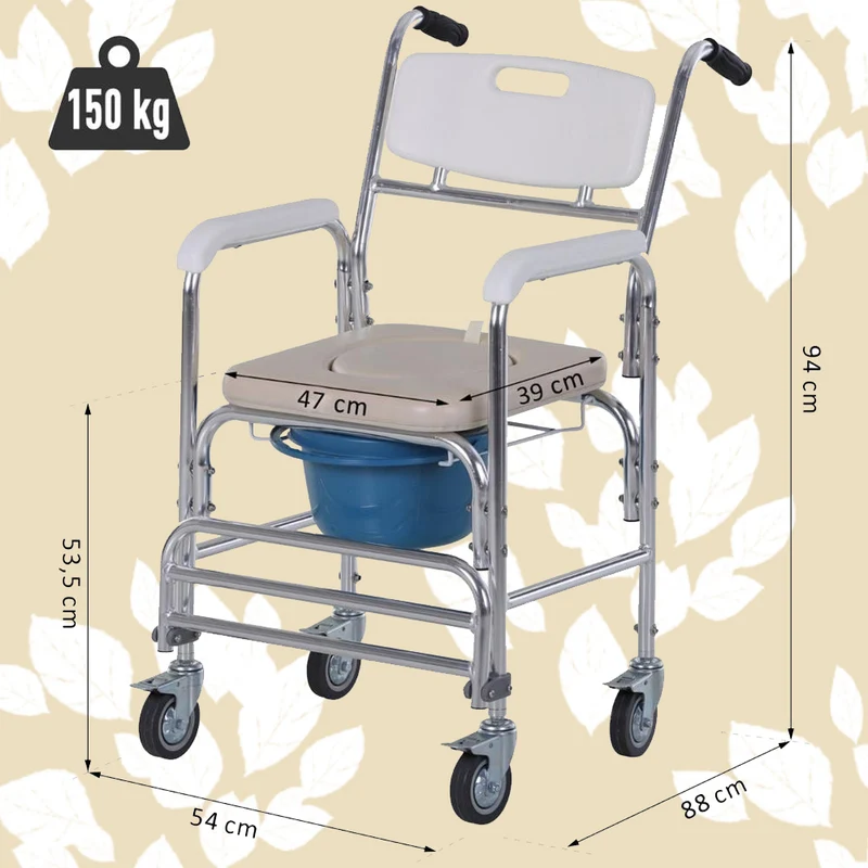 Sedia a Rotelle Impermeabile con Wc Vaso Rimovibile Supporto Anziani e Disabili
