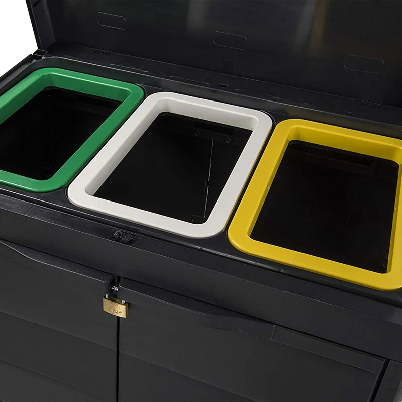 Mobile Pattumiera Raccolta Differenziata 3 Spazi 2 Ante Armadietto Colore Nero