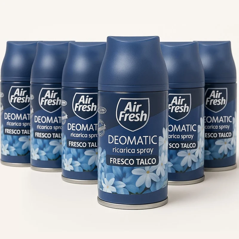 AIR FRESH Deomatic Set 6 x 250 ml Ricarica Spray Profumatore per Ambiente Talco