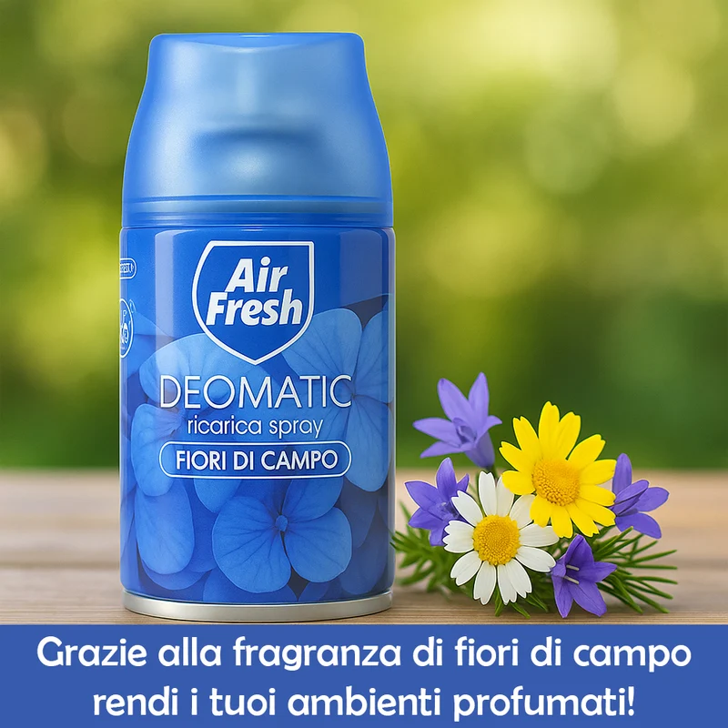 AIR FRESH Deomatic 6 x 250 ml Ricarica Spray Profumatore Ambiente Fiori di Campo