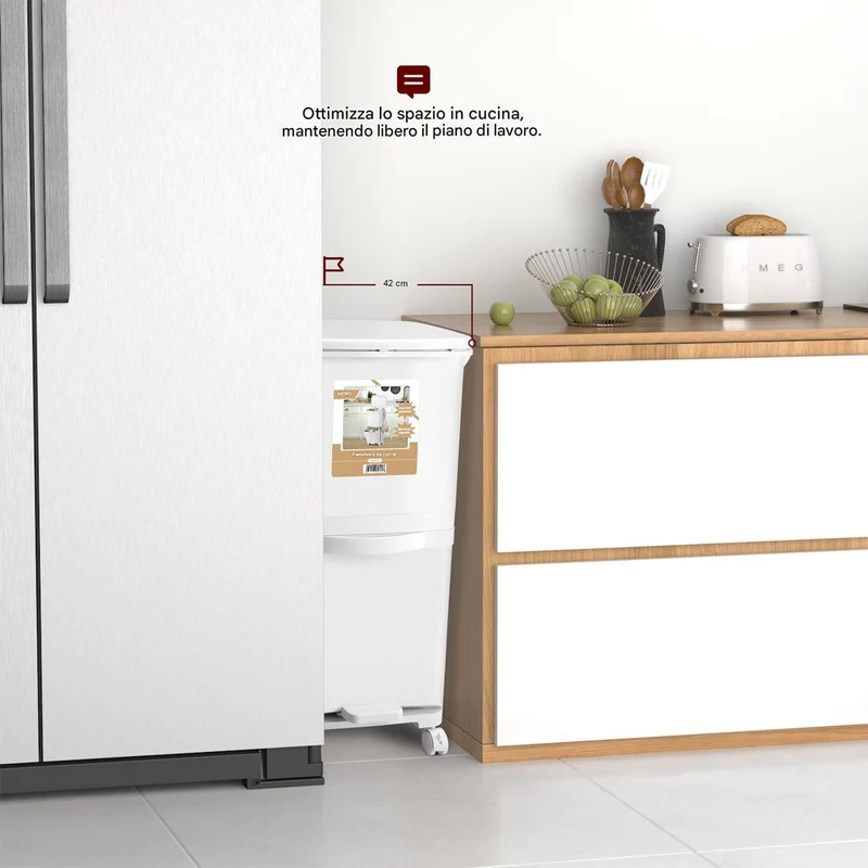 Pattumiera da Cucina Doppio Bidone 38 L Secchio Separazione Rifiuti Salvaspazio