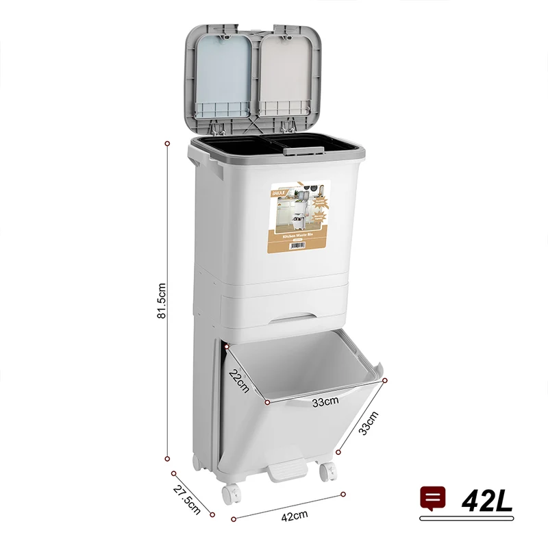 Pattumiera da Cucina Doppio Bidone 42L Secchio con Cassetto Separazione Rifiuti