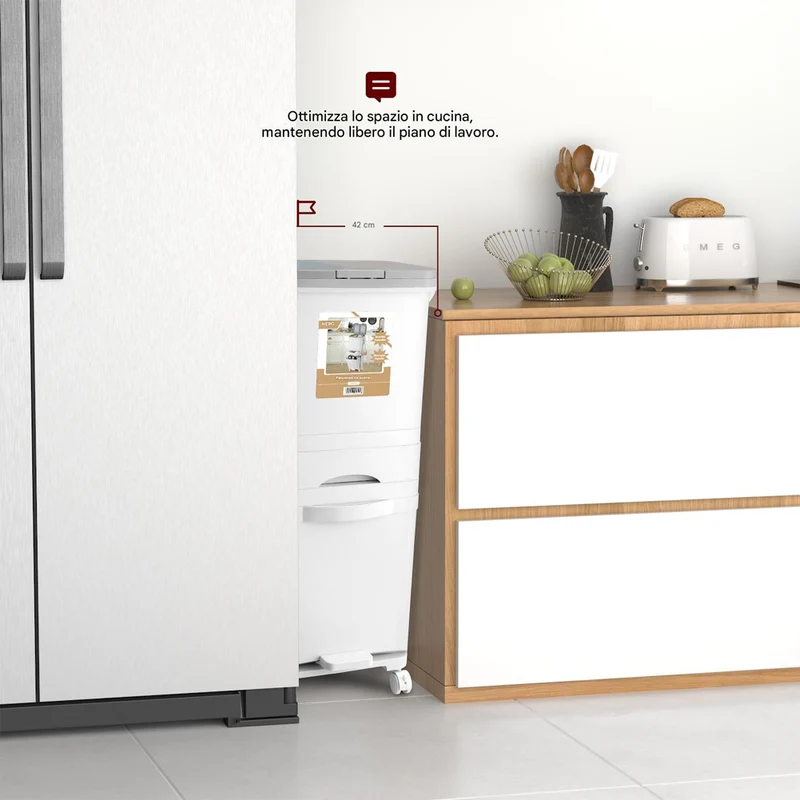 Pattumiera da Cucina Doppio Bidone 42L Secchio con Cassetto Separazione Rifiuti