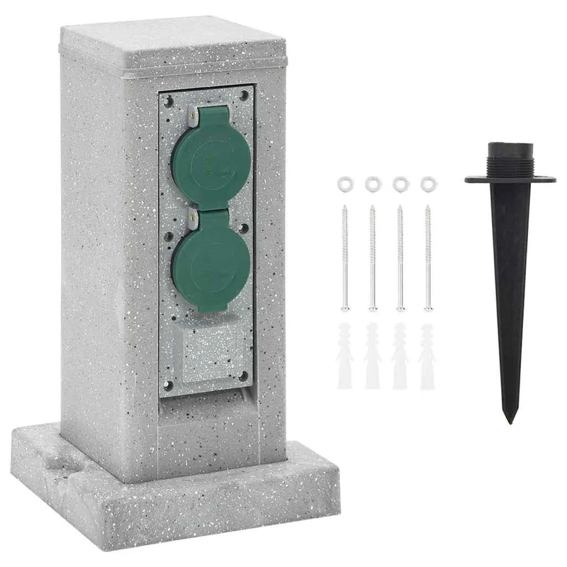 Presa Esterno Picchetto 4 Vie 16x16x29,5cm Design Effetto Pietra Grigio 3680 W
