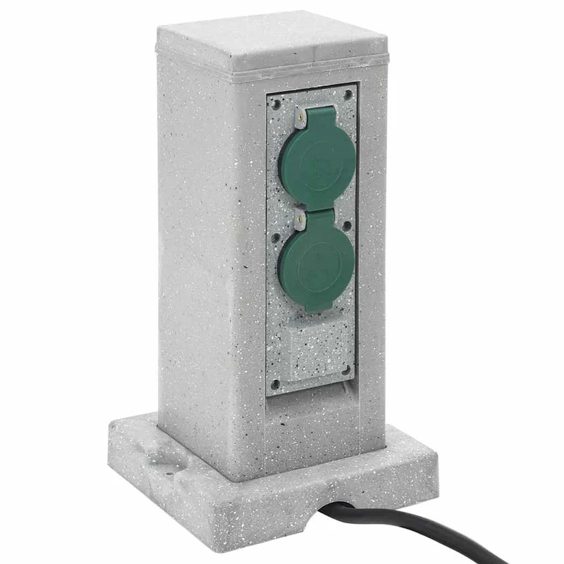 Presa Esterno Picchetto 4 Vie 16x16x29,5cm Design Effetto Pietra Grigio 3680 W