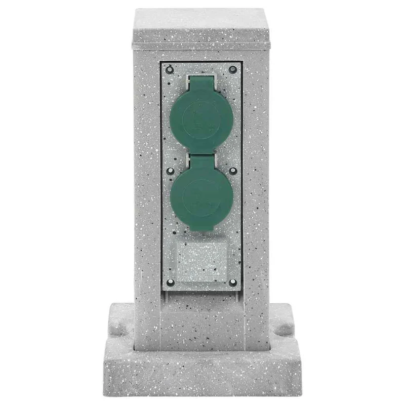 Presa Esterno Picchetto 4 Vie 16x16x29,5cm Design Effetto Pietra Grigio 3680 W