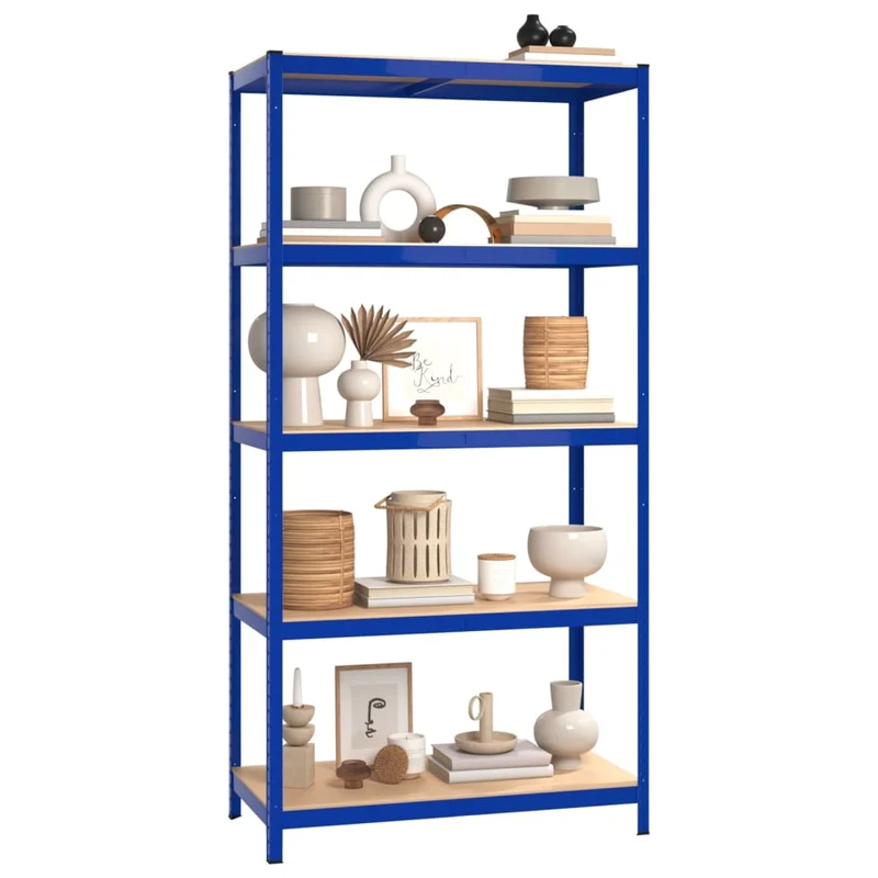 Scaffali a 5 Ripiani Set 3 pz Libreria Blu in Acciaio e Legno Multistrato