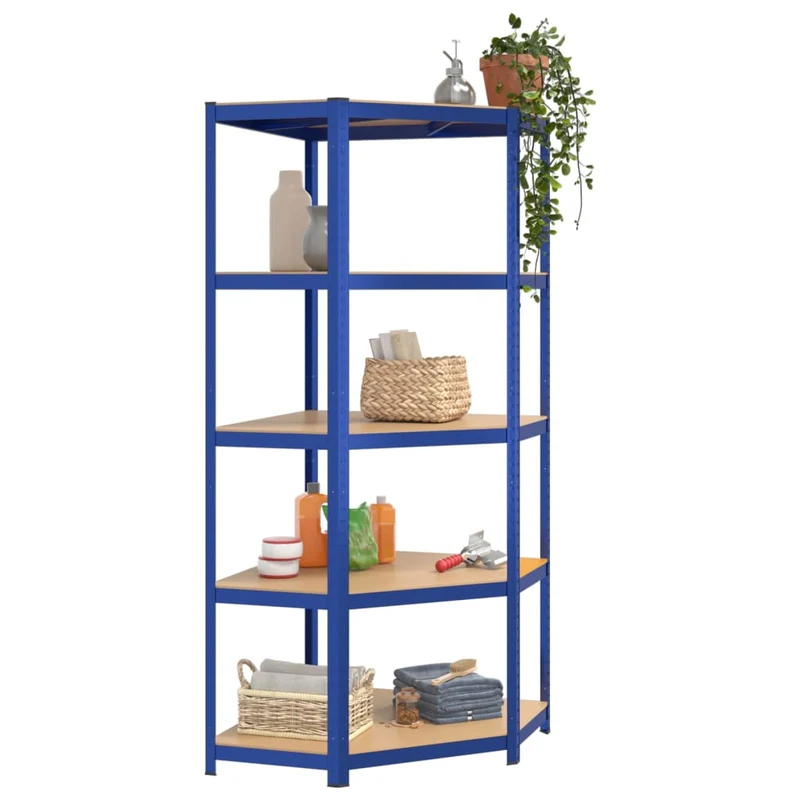 Scaffali a 5 Ripiani Set 3 pz Libreria Blu in Acciaio e Legno Multistrato