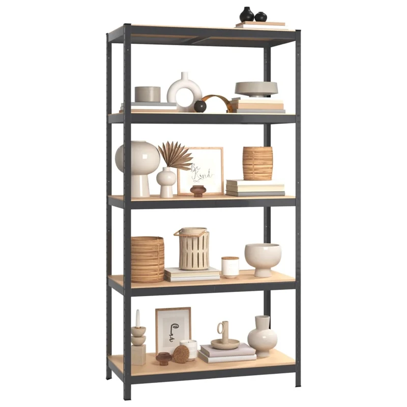 Scaffale a 5 Strati Set 3 pz Antracite in Acciaio e Mensole in Legno Multistrato