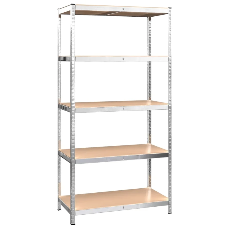 Scaffali 5 Ripiani Libreria Set 3 pz Argento in Acciaio e Legno Multistrato