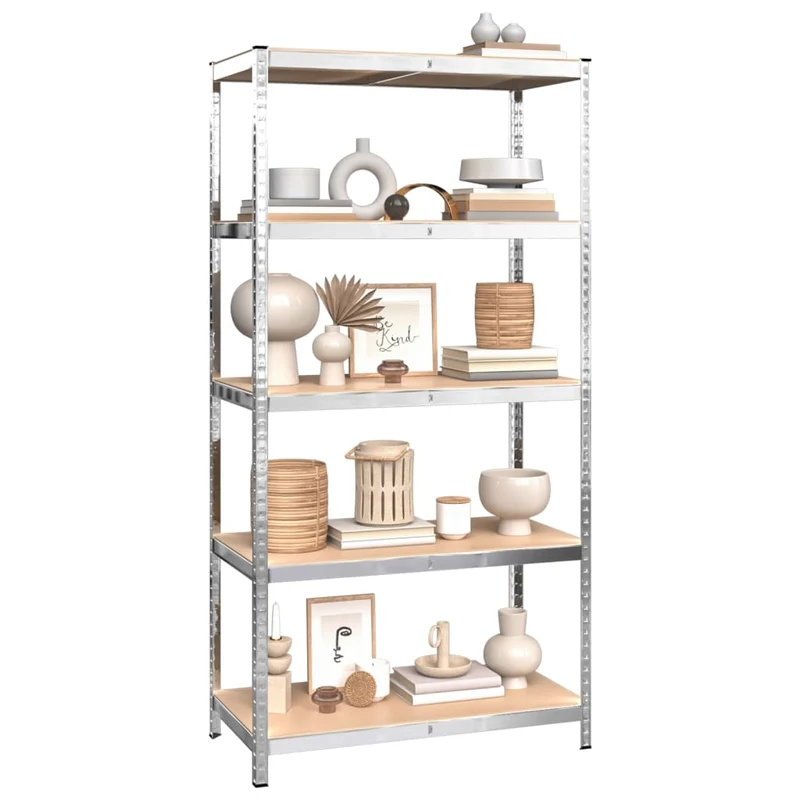 Scaffali 5 Ripiani Libreria Set 3 pz Argento in Acciaio e Legno Multistrato
