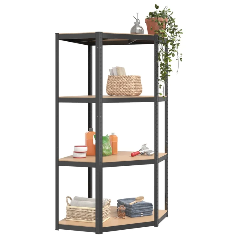 Set 2 pezzi Scaffali Mensole 4 Strati Antracite in Acciaio e Legno Multistrato
